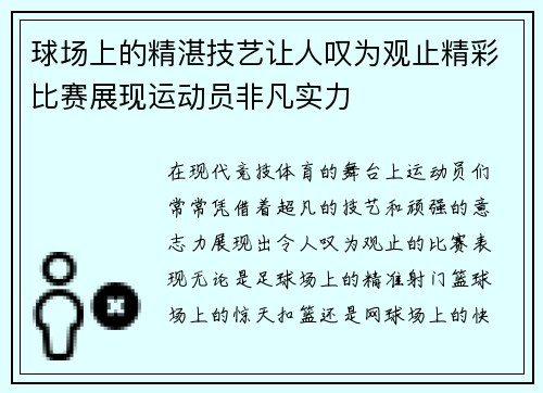球场上的精湛技艺让人叹为观止精彩比赛展现运动员非凡实力